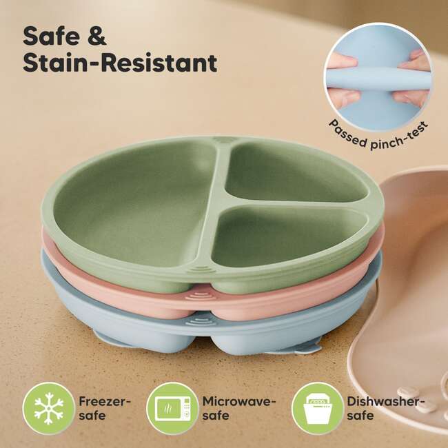 3-Pack BPA-Free Prep Silicone Suction Plate for Baby and Toddler, Mellow - Food Storage - 5