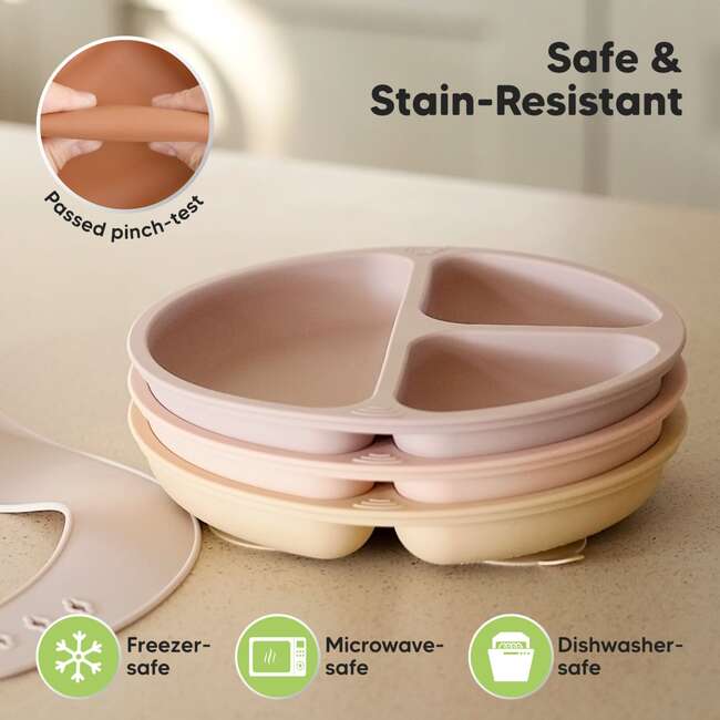 3-Pack BPA-Free Prep Silicone Suction Plate for Baby and Toddler, Dusk - Food Storage - 5