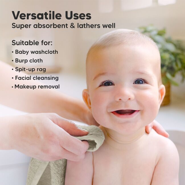 6pk Deluxe Organic Baby Washcloths for Newborn, Stone - Towels - 6