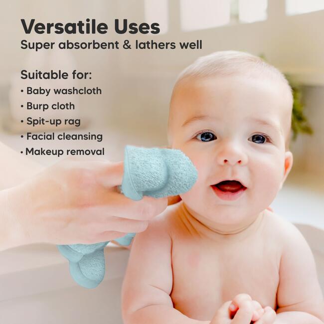 6pk Deluxe Organic Baby Washcloths for Newborn, Sky - Towels - 6