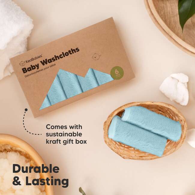 6pk Deluxe Organic Baby Washcloths for Newborn, Sky - Towels - 7