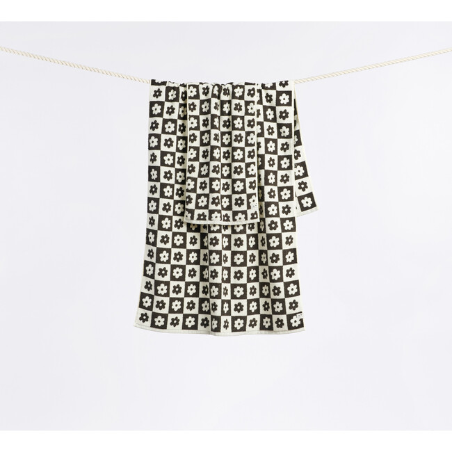 Gigi Checked Floral Terry Hand Towel, Black & Cream - Towels - 2