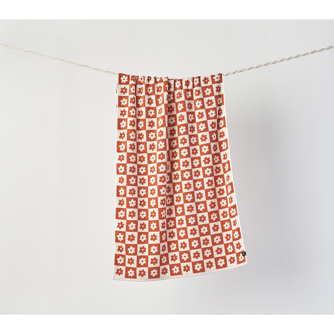 Gigi Checked Floral Terry Bath Towel, Rust & Cream - Towels - 3
