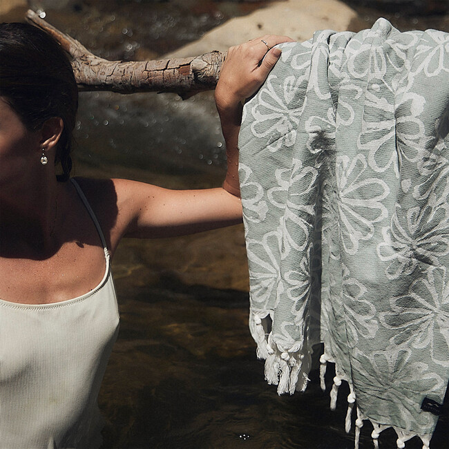 Gia Floral Turkish Towel, Sage - Towels - 4