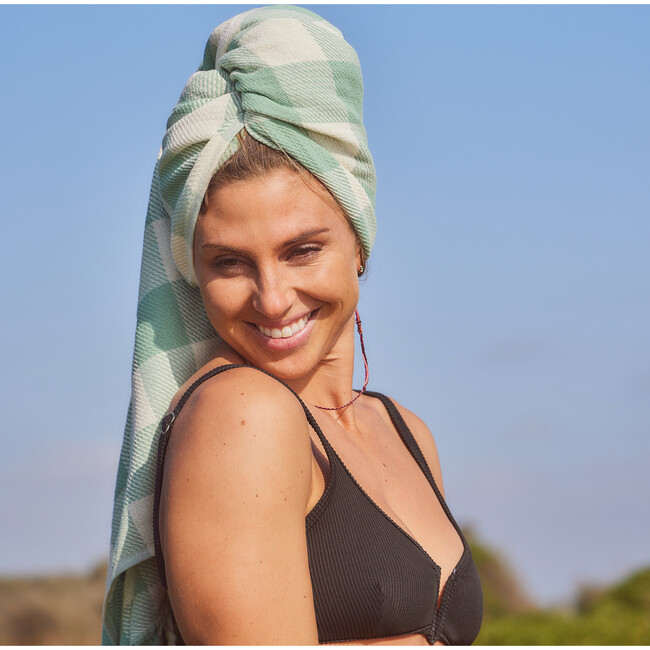 Ravello Gingham Turkish Towel, Green - Towels - 4
