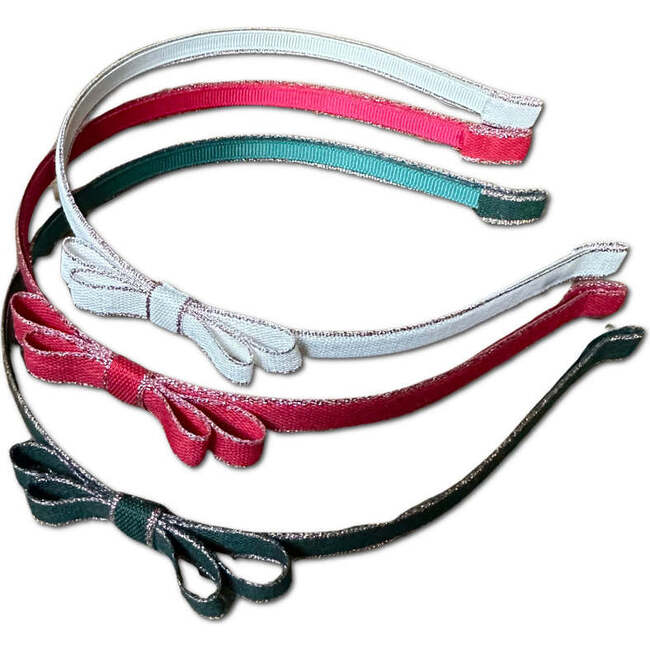 Metallic Ribbon Headbands, Red, Green & Ivory - Hair Accessories - 3