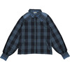 Women's Isabel Large Checkered A-Line Shirt, Blue - Blouses - 1 - thumbnail