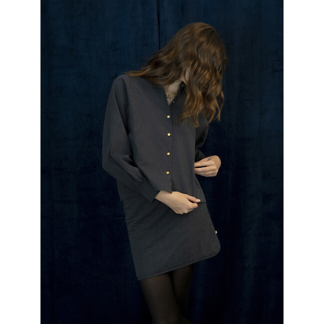 Women's Isabel Solid A-Line Shirt, Navy - Blouses - 2