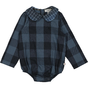 Checkered Forest Bodysuit With Chest Embroidery, Blue