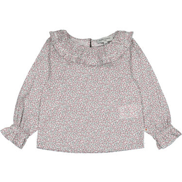 Ambre Floral Print Ruffled Collar Blouse, Winter Berry - Blouses - 2