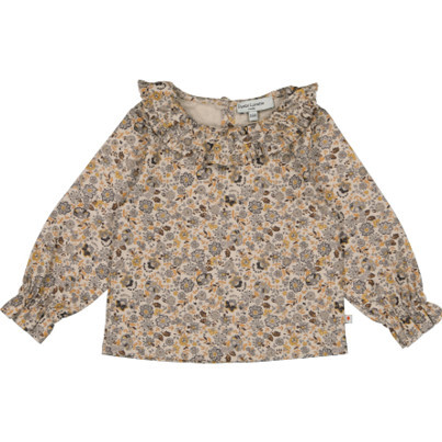 Ambre Floral Print Ruffled Collar Blouse, Honey Grey - Blouses - 3