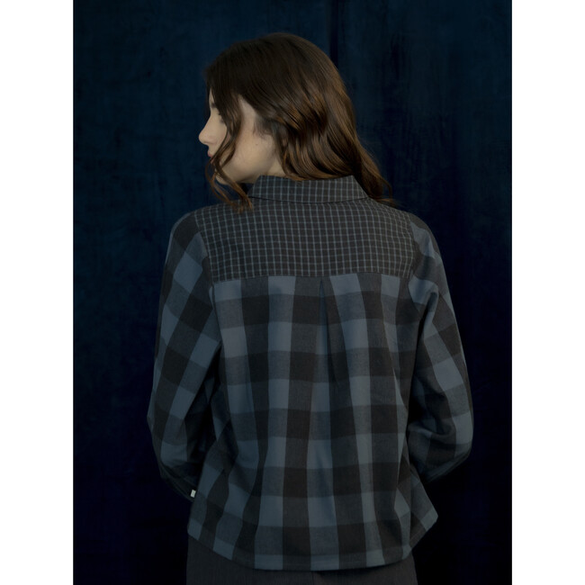 Women's Isabel Large Checkered A-Line Shirt, Blue - Blouses - 3
