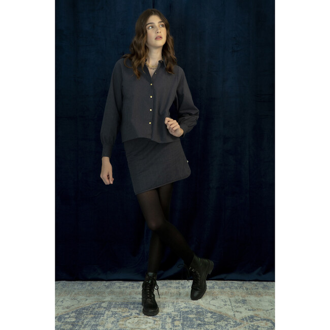 Women's Isabel Solid A-Line Shirt, Navy - Blouses - 4