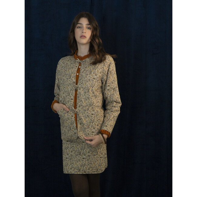 Women's Floral Print Alina Quilted Reversible Jacket, Honey Grey - Jackets - 7