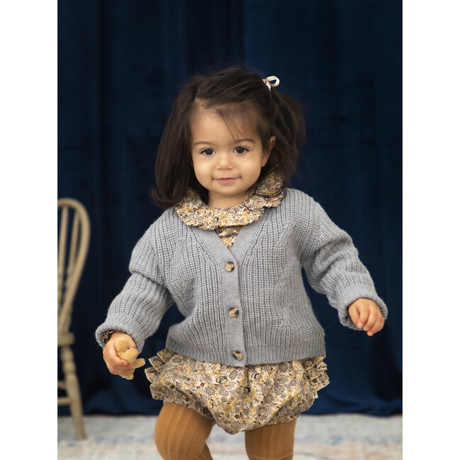 Ambre Floral Print Ruffled Collar Blouse, Honey Grey - Blouses - 9