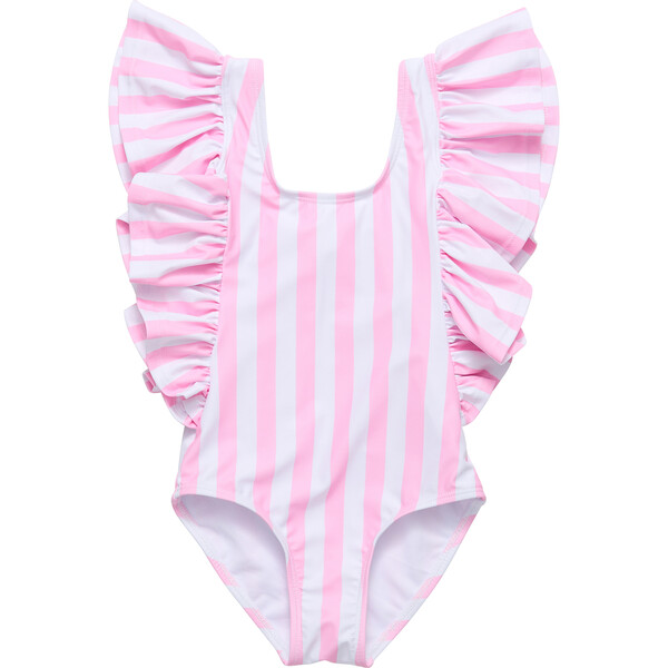 Pink Stripe Wide Frill Swimsuit - Snapper Rock Swim | Maisonette