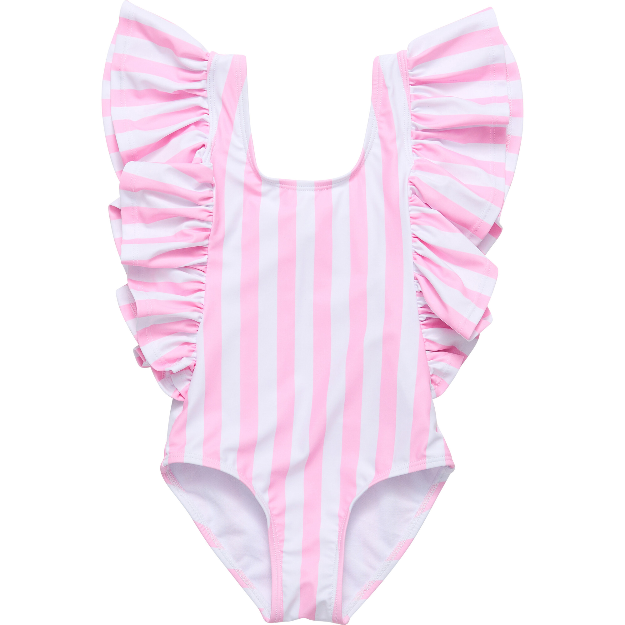 Pink Stripe Wide Frill Swimsuit - One Pieces - 1