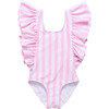 Pink Stripe Wide Frill Swimsuit - One Pieces - 1 - thumbnail