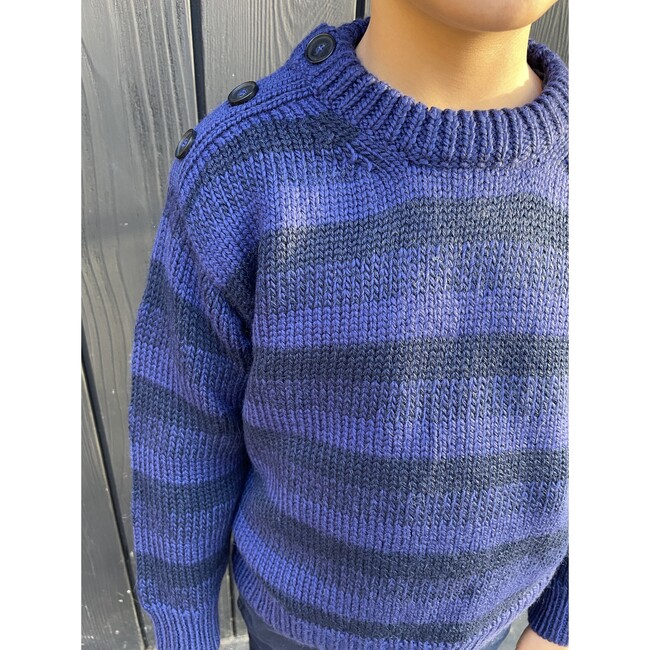 Oliver Striped Fisherman Sweater, Blue Combo - Sweaters - 4