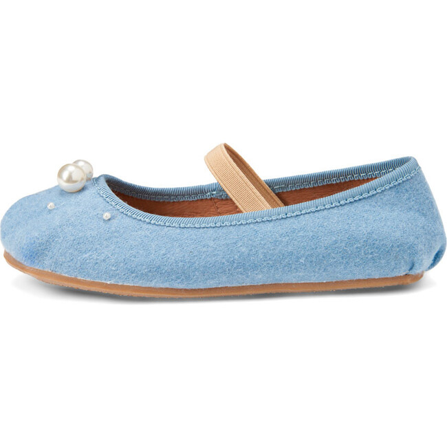 Zelda Wool & Faux Pearls Elastic Strap Ballerina Shoes, Blue