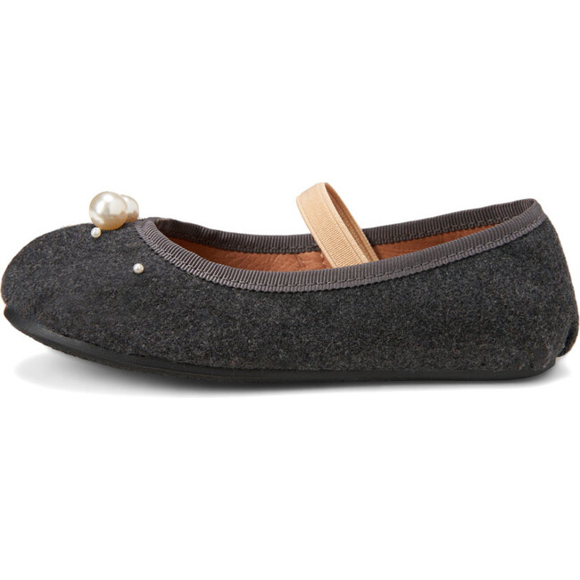 Zelda Wool & Faux Pearls Elastic Strap Ballerina Shoes, Dark Grey