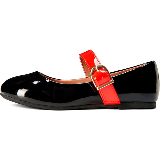 Mindy Glossy Leather Round Toe Mary Jane Shoes, Black & Red