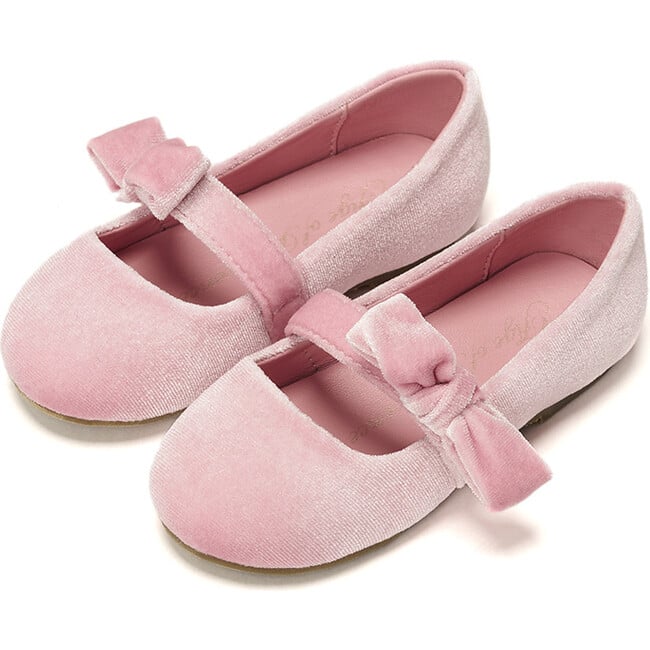 Mia Velvet Bow Strap Mary Jane Shoes, Pink - Mary Janes - 2