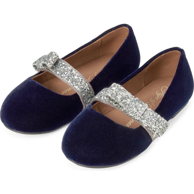 Mia 2.0 Velvet Sparkling Bow Strap Mary Jane Shoes, Navy - Mary Janes - 2