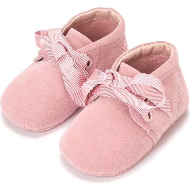 Minime Velvet Pre-Walker Baby Lace-Up Shoes, Pink - Booties - 2