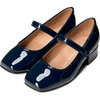 Holly Glossy Leather Heeled Square Toe Mary Jane Shoes, Navy - Mary Janes - 2