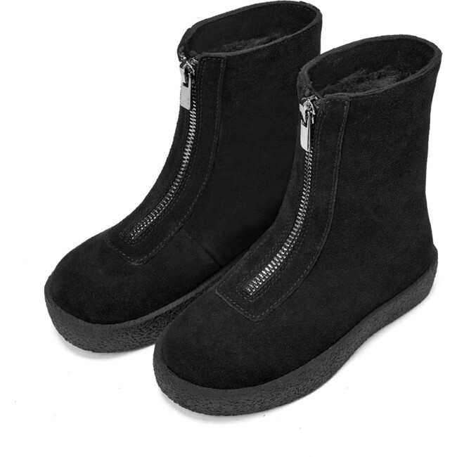 Leah Suede Zipped High Shoes, Black - Boots - 4