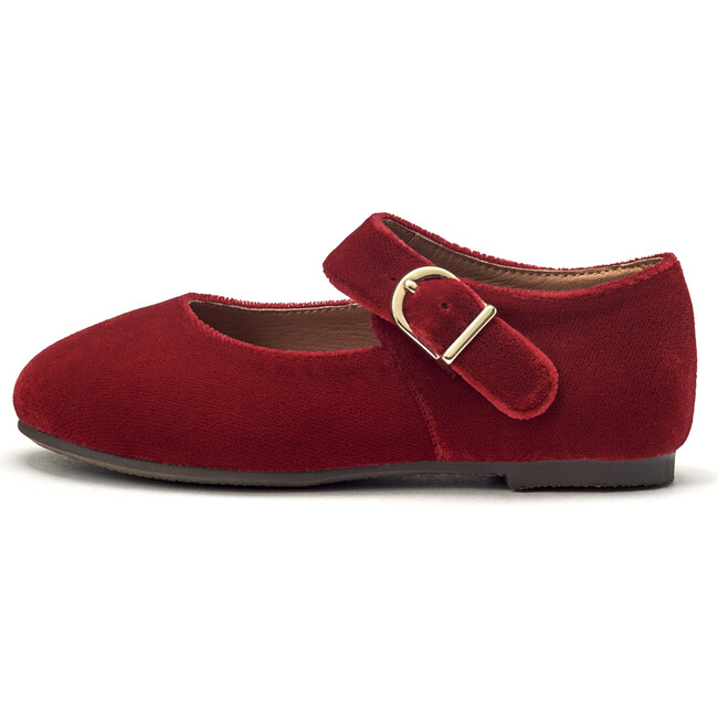 Juni Velvet Round-Toe Mary Jane Shoes, Red