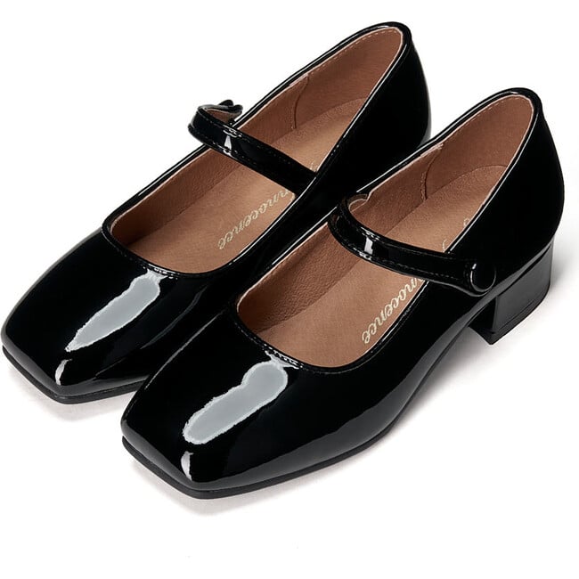 Holly Glossy Leather Heeled Square Toe Mary Jane Shoes, Black - Mary Janes - 2