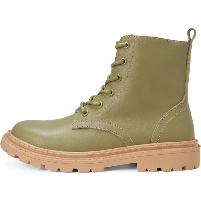 Willow Leather Zipped Combat Boots, Khaki