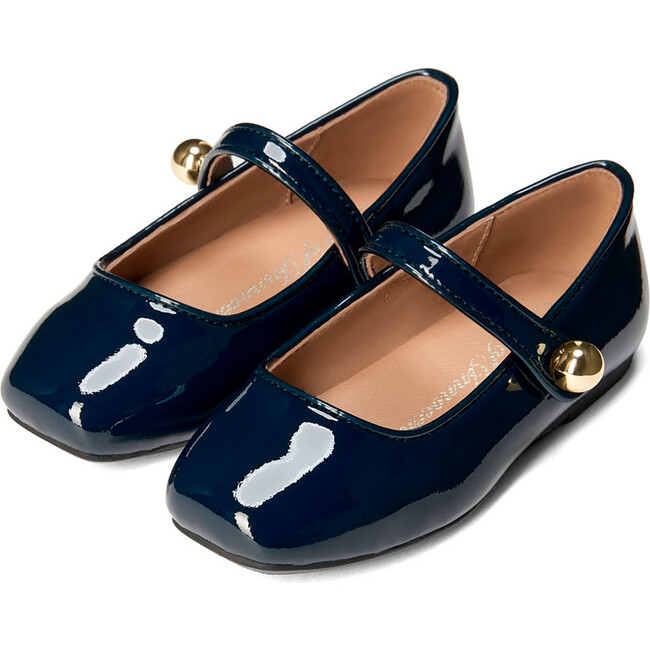 Ginny Glossy Leather Flat Mary Jane Shoes, Navy - Flats - 2