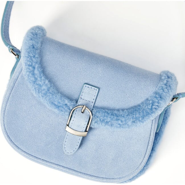 Shae Suede Crossbody Buckled Bag, Blue - Bags - 3