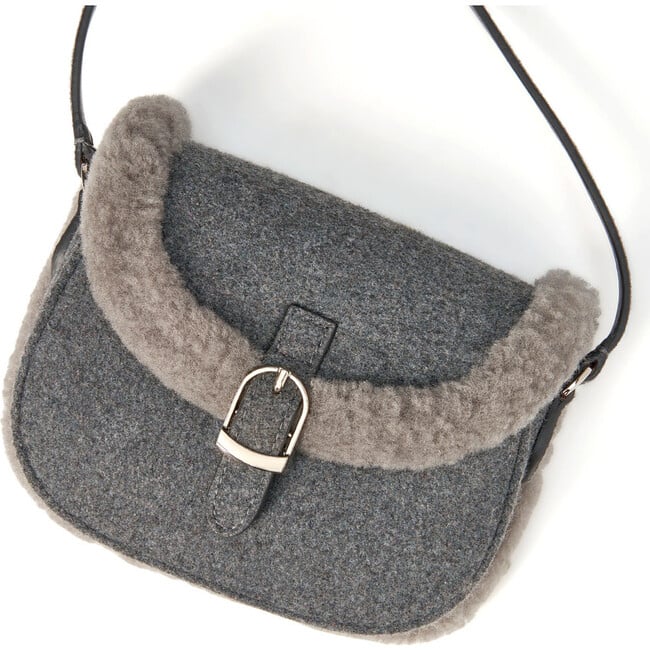 Shae Wool Crossbody Buckled Bag, Grey - Bags - 2