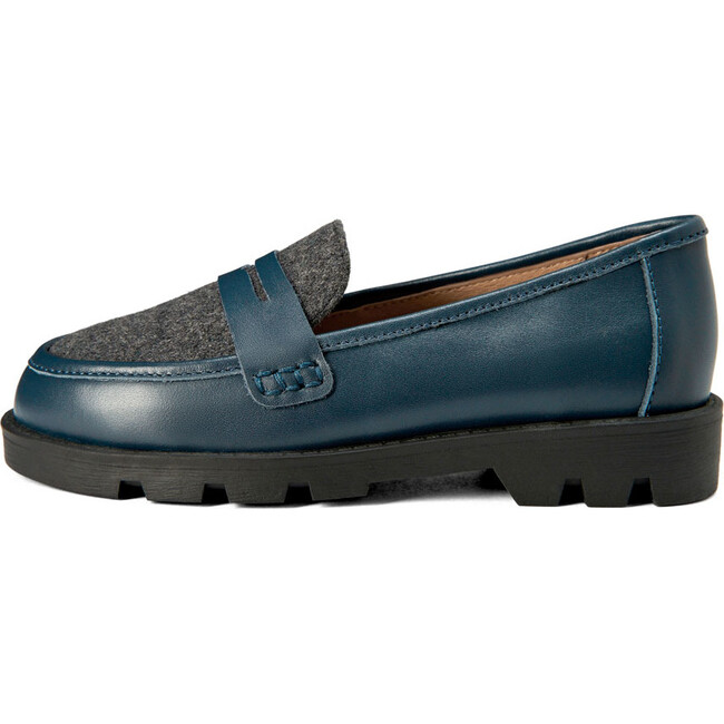 Paula 2.0 Glossed-Leather Soft Wool Loafers, Navy & Dark Grey