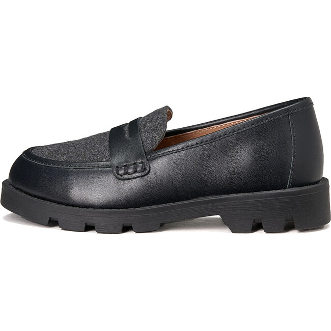 Paula 2.0 Glossed-Leather Soft Wool Loafers, Black & Dark Grey