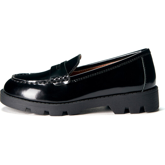 Paula Glossed-Leather Soft Wool Loafers, Black