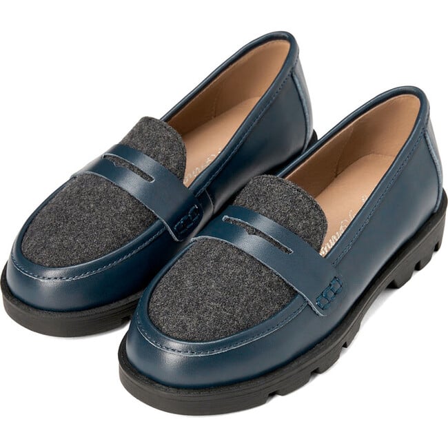 Paula 2.0 Glossed-Leather Soft Wool Loafers, Navy & Dark Grey - Loafers - 2