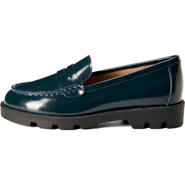 Paula Glossed-Leather Soft Wool Loafers, Navy