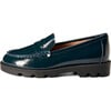 Paula Glossed-Leather Soft Wool Loafers, Navy - Loafers - 1 - thumbnail