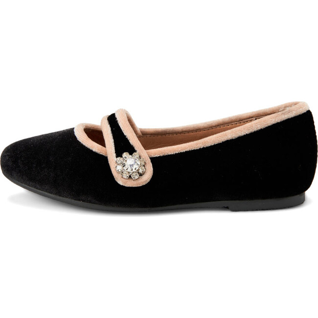 Fifi Velvet Almond Toe Mary Jane Ballerina Shoes, Black & Beige