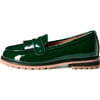 Francie Glossy Patent Leather Loafers, Green - Loafers - 1 - thumbnail