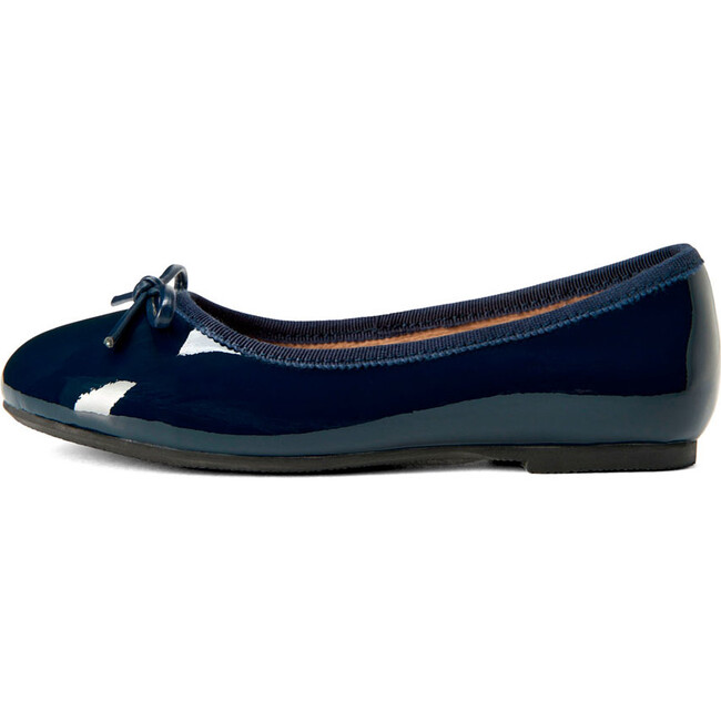 Fannie Glossy Leather Sweet Bow Ballet Flats, Navy