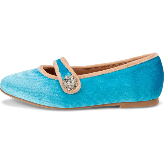 Fifi Velvet Almond Toe Mary Jane Ballerina Shoes, Blue & Beige