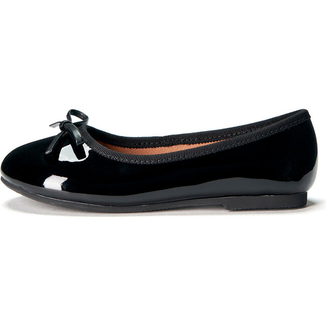 Fannie Glossy Leather Sweet Bow Ballet Flats, Black