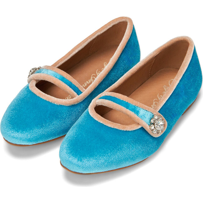 Fifi Velvet Almond Toe Mary Jane Ballerina Shoes, Blue & Beige - Mary Janes - 2