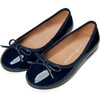 Fannie Glossy Leather Sweet Bow Ballet Flats, Navy - Flats - 3